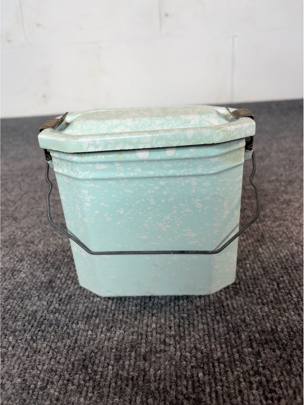 Vintage Enamel Graniteware French Lunch Pail Box With Handle